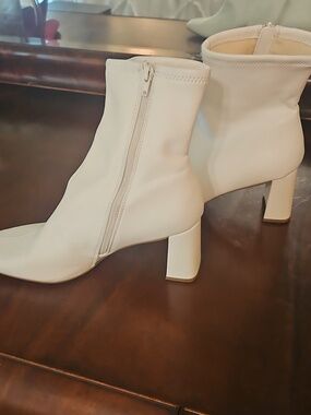 White Women's Ankle Booties with Block Heel